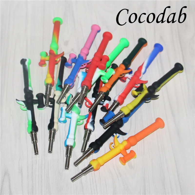 5pcs Silicone Nectar Concentrate fumer pipe à main avec 10mm GR2 Titanium Tip Dab Straw Silicone Oil Rigs