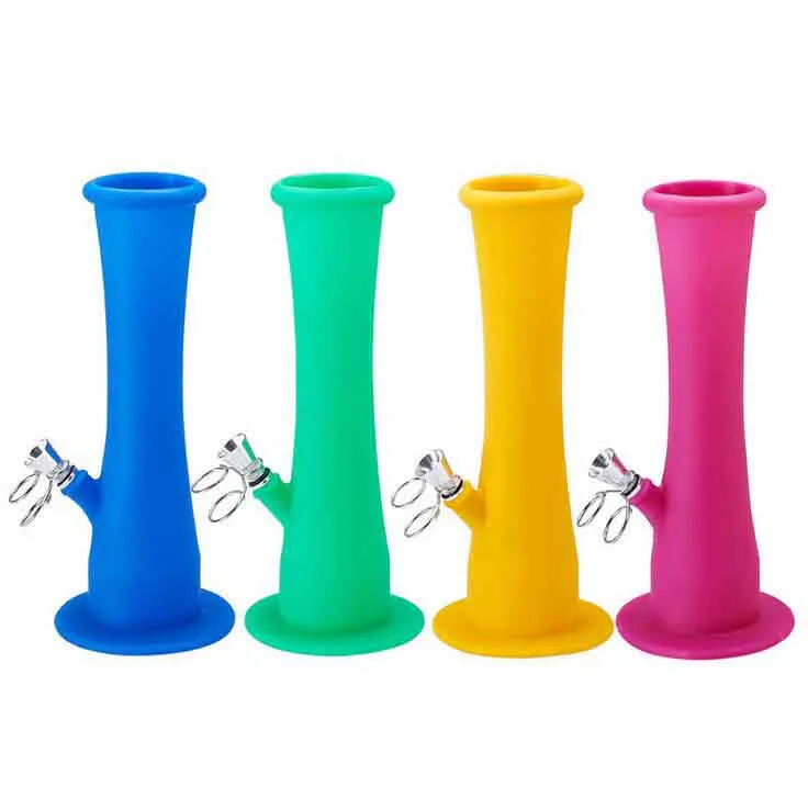 Bang en silicone Narguilé avec tige en métal Diffus coloré Portable pliable Fumer Pipe à eau Oil Rig 235mm