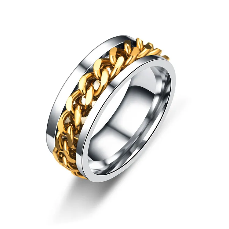 Stainless Steel Removable Spin Ring band rings Rotatable gold chains mens fashion jewelry will and sandy