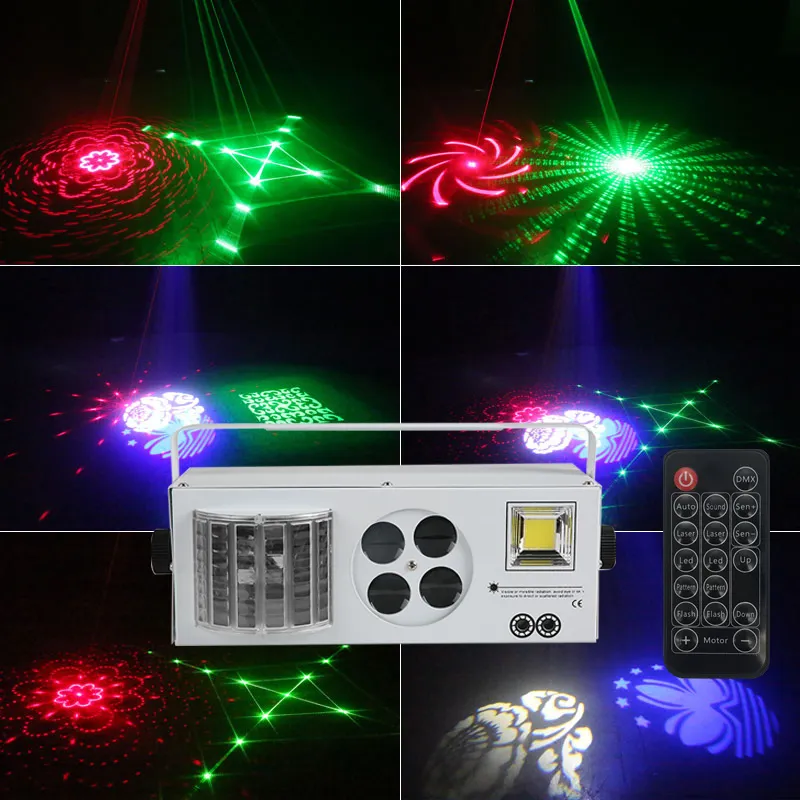 4 in 1 LED Lazer Sahne Aydınlatma DMX 512 LED Işın Işık DJ Disko Parti Işıkları RG Lazer Gobos Tatil Noel Partisi için Karışık Strobe Par Işık