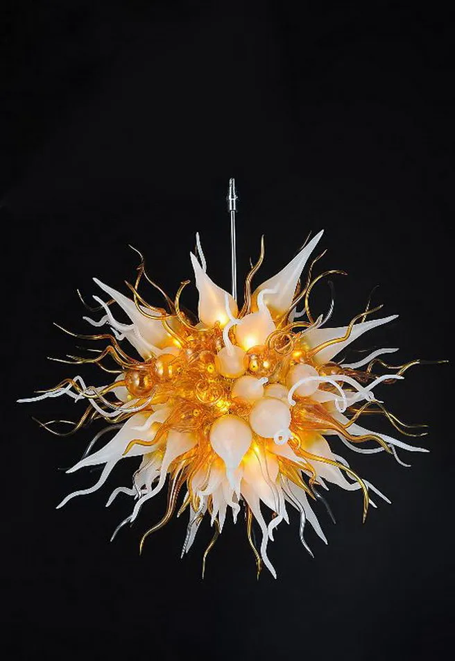 Gratis verzending Amber White Crystal Blown Glas Kroonluchter Lampen LED Hanger verlichtingsarmatuur voor Bruiloft Decor