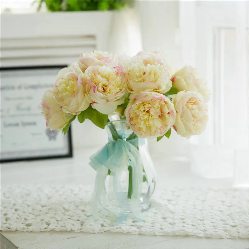 5 teste simulazione peonia fiori legati a mano peonia reale europea sposa bouquet da sposa all'ingrosso decorazione domestica fiore di seta peonia