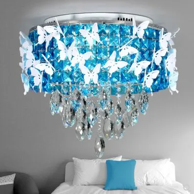 MEW Moderne Kroonluchter Plafondlamp Crystal Armatuur Hanger Bloem Vorm Plafondlamp Aisle Veranda Lamp Slaapkamer Woonkamer Blue Myy