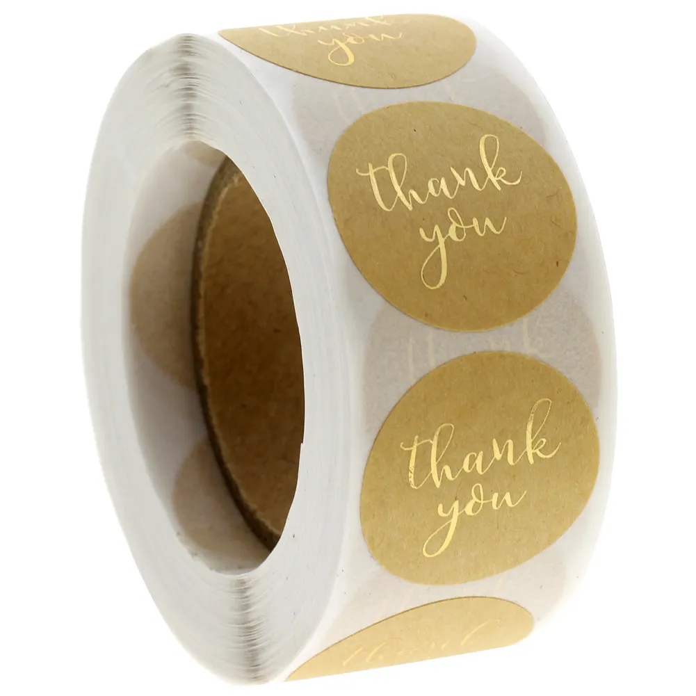 1000 Kraft Thank You Stickers with Gold Foil - 1 Inch Round Labels ...