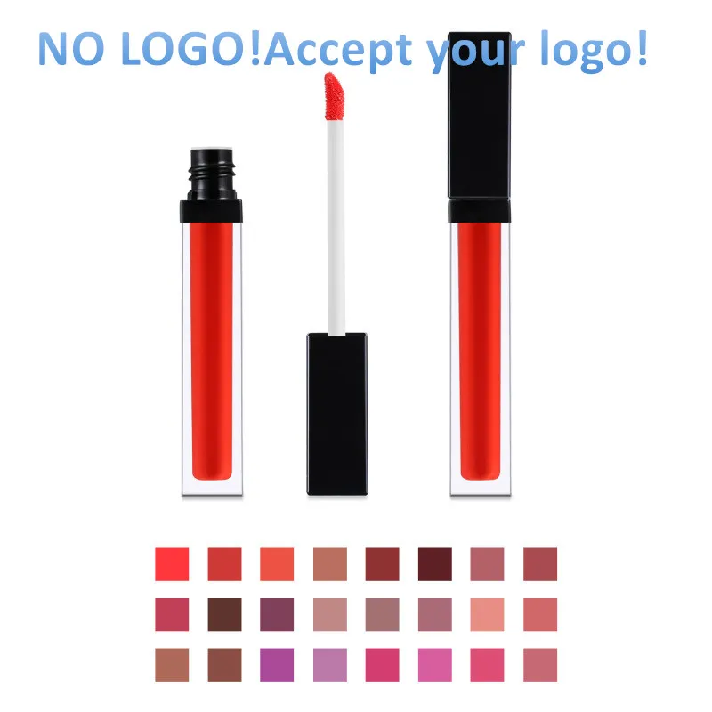 Geen merk! Transparante lipgloss met vierkante buis Matte metalen kleur vloeibare lippenstift Waterdichte langdurige lipgloss accepteert uw logo