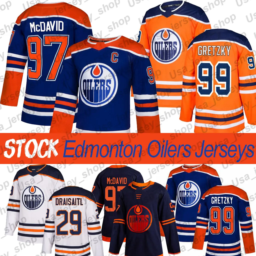 Edmonton Oilers Wayne Gretzky Jersey 97 Connor McDavid 29 Leon Draisaitl 93 Ryan Nugent Hopkins 2019-2020 Terceiro Hóquei Jerseys