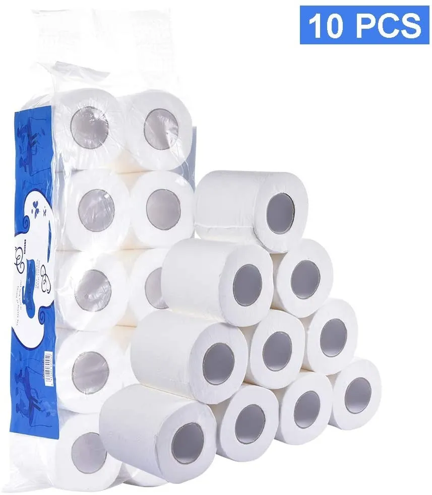 10 Rouleaux d'expédition rapide toilettes rouleau de papier Couches Accueil Bain Toilette Rouleau de papier primaire de pâte de bois de papier hygiénique tissu rouleau