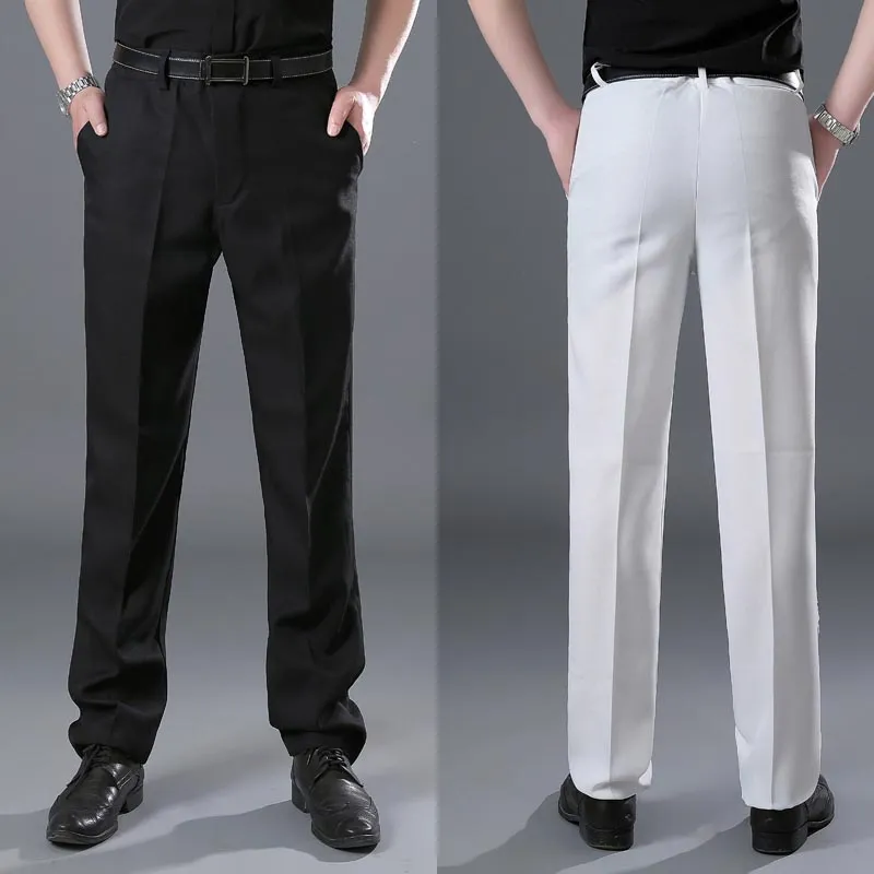Blackwhite 남자 정장 바지 블랙 바지 무대 의상 바지 남성 남성을위한 조정 가능한 허리 양복 바지 플러스 사이즈 4XL