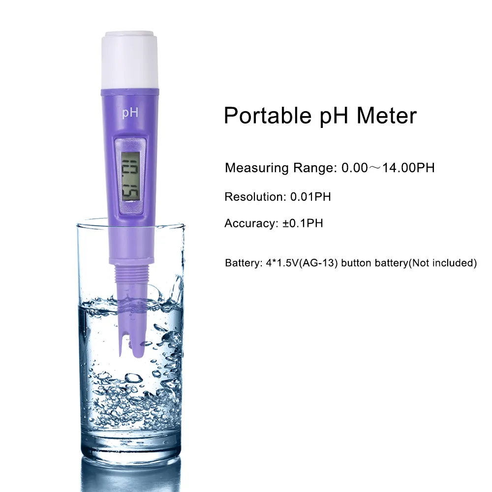 Bärbar ATC PH -mätare för vattentestning Vattentät digital pH -testare LCD -vattenkvalitetsdetektoranalysator 0 till 14 meter1310v