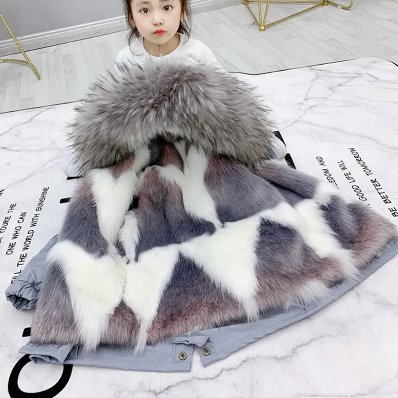 Sundae Angel Girls Winter Coat Hooded Faux Fur Thicken Warm Children Jacket For Boy Parka Clothes Kids Outerwear 2-9 Years