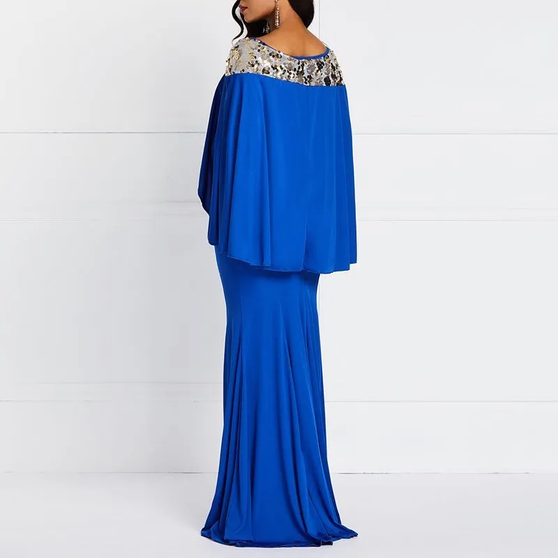 Royal Blue Sequin Empire Waist Maxi Dress With Kimono... From Brielle58,  $29.22 | DHgate.Com