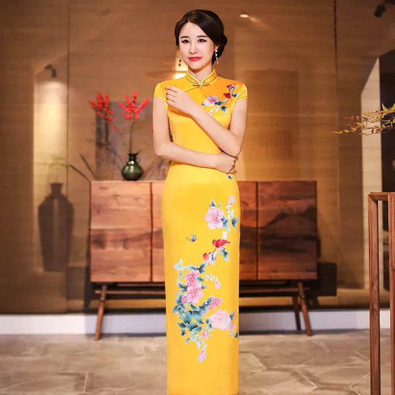 Plus Size Silk Satin Qipao Dress 4XL Retro Printing Long Chinese Cheongsam  Green from Dhgate Ethnic Clothing - price 60.52
