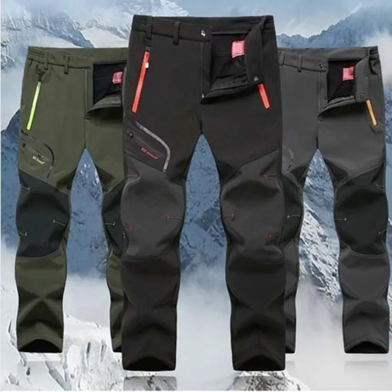 Zimowe mężczyźni Spodnie towarowe elastyczne talii podróże miękkie spodnie wodoodporne wiatroodporne termiczne motywy męskie spodnie męskie v191026