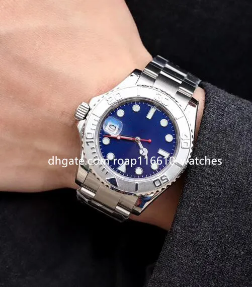 Blue Crystal Glass 40 -мм циферблат Mens Watch Mechanical из нержавеющей стали.