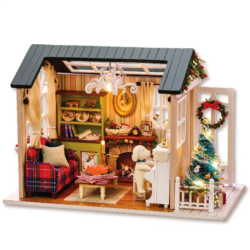Doll Dom Miniaturowy DIY Dollhouse z meble drewniane domki dla dzieci prezent urodzinowy T200116