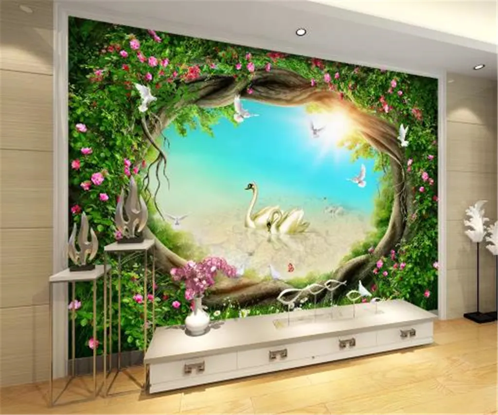 2019 New Fantasy fairytale forest garden flower vine grass TV background wall high wallpaper