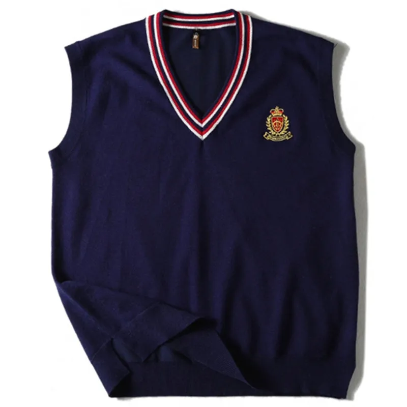 Mens Vests School Uniform Vest Fashion V Neck Embroidery Pullover Boys