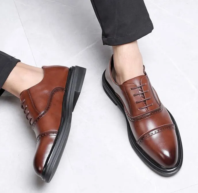 최고 품질 정품 가죽 남자 Brogues 신발 레이스 업 수소 비즈니스 드레스 남자 Oxfords 신발 남성 공식적인 신발