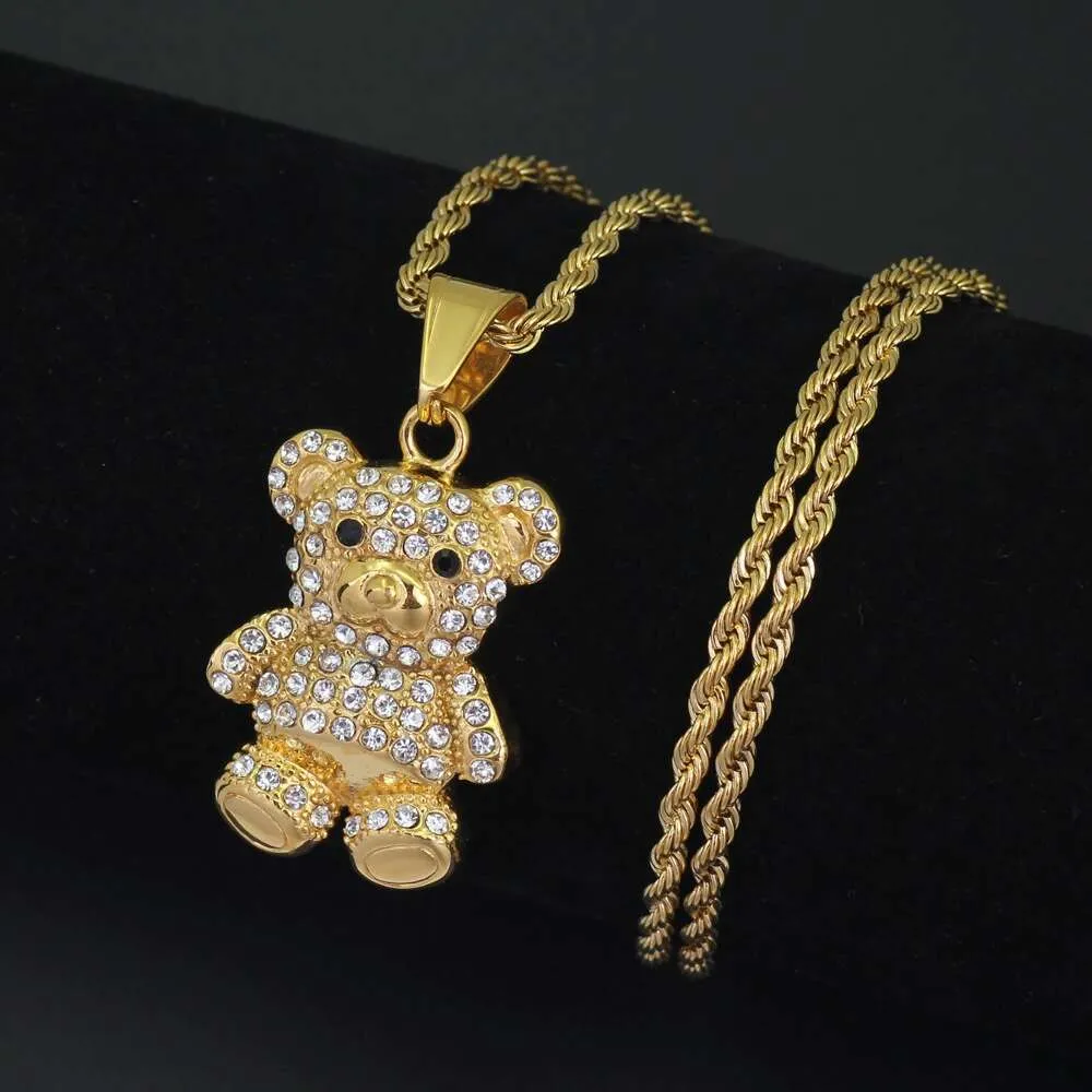 Hip hop karikatür Teddy bear diamonds erkekler kadınlar için kolye kolye batı lüks kolye Paslanmaz çelik Küba zincirleri takı