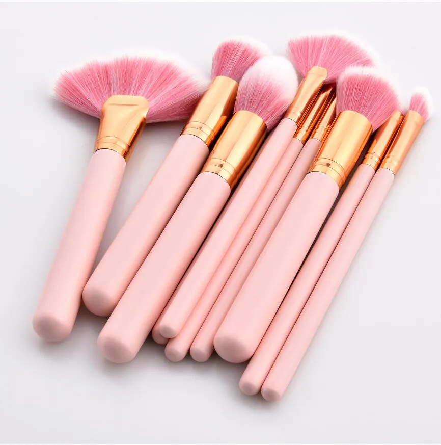 10PCS Make-Up Pinsel Set Rosa Griff Frauen Foundation Make-up Pinsel Beauty Tools Kit für Lip Eye Liner maquiagem