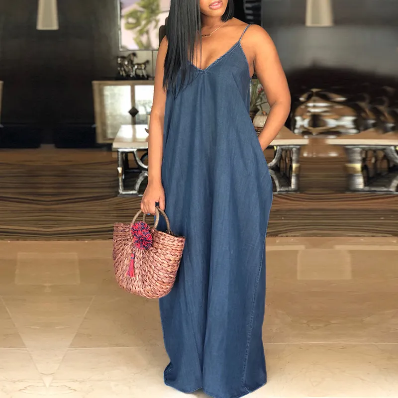 Denim maxi dress plus size sale