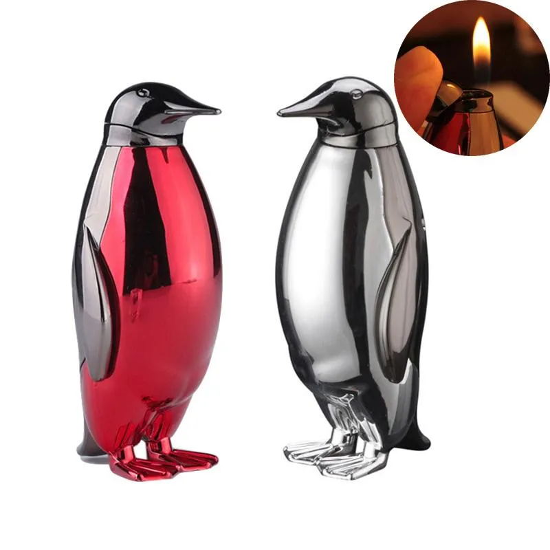 Mini gas lättare kreativ pingvinformad personlighet tändare butan flamma för cigarett hem dekoration samlingar