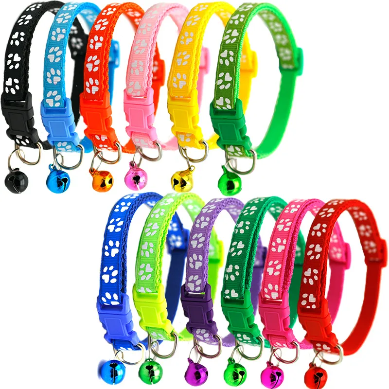 12 kleuren Huiskraag met Bell Verstelbare Gesp Safety Riemen Kleine Kat Hond Puppy Neck Collars Leash Product VT0834