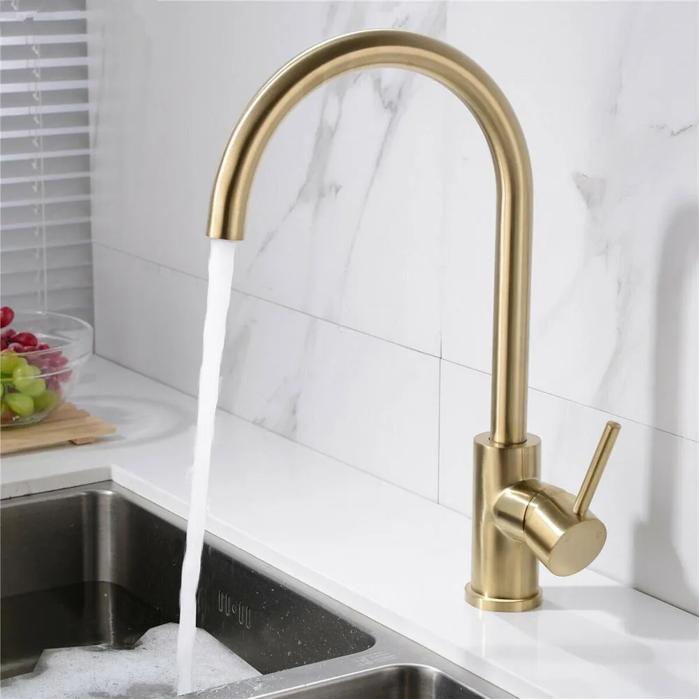 Grifo De Cocina De Acero Inoxidable Dorado Cepillado Montado En La