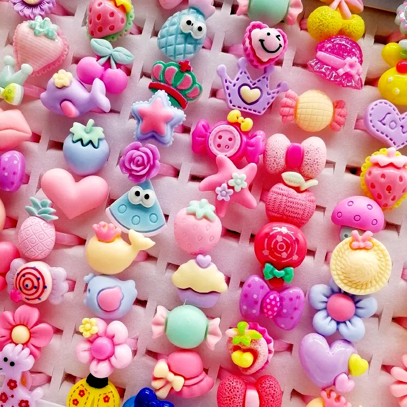 Newest 200Pcs/lot Children's Cartoon Rings charm finger band Jewelry Frosted Heart Shape Animals Flower Baby Girl Tangible benefits kid Gift