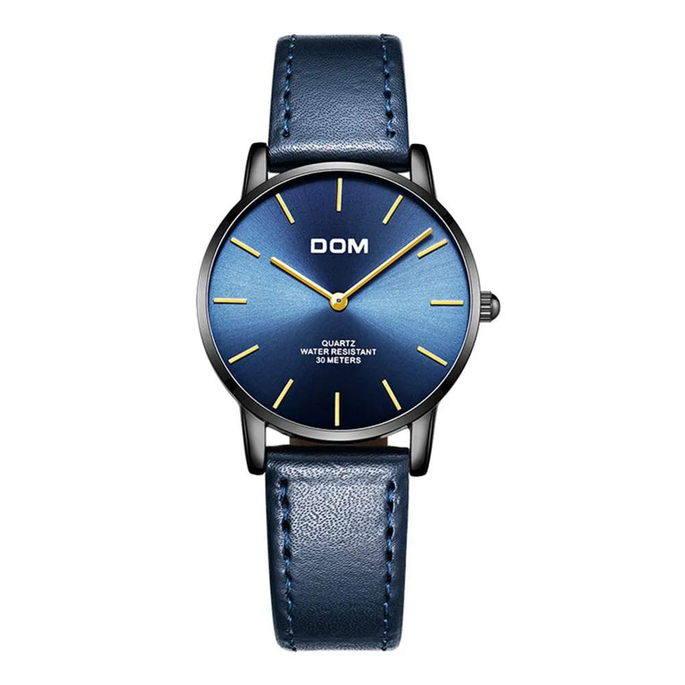 DOM Mode Frauen Uhr Top Luxus Marke Schwarz Uhren Damen Leder Wasserdicht Ultra dünne Quarz Armbanduhr femme G-36BL-1MT