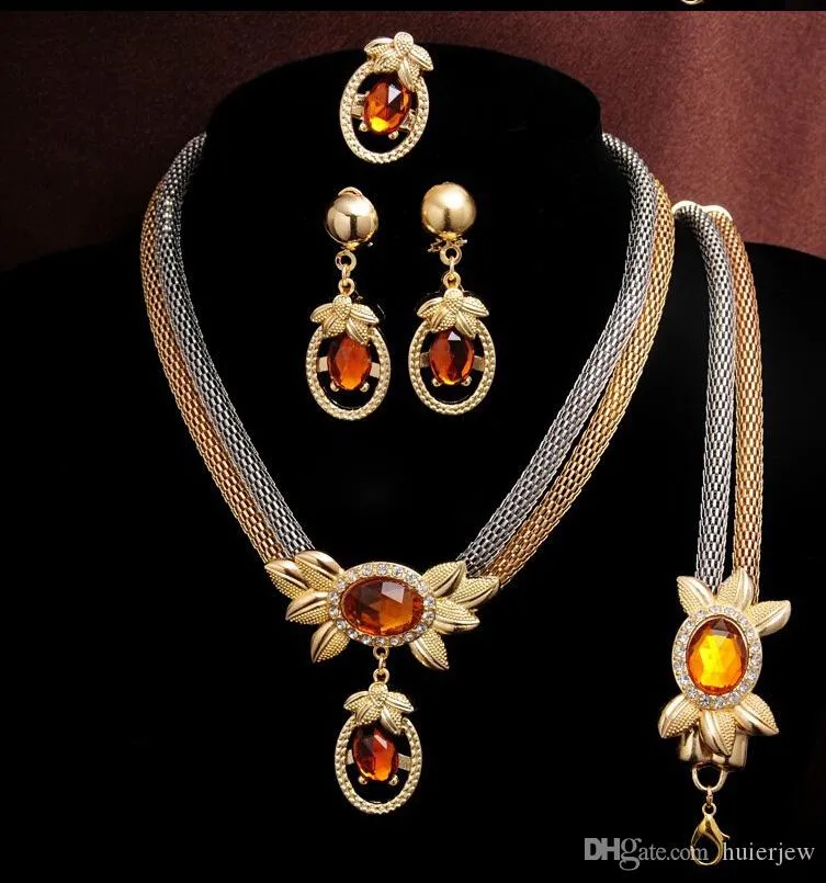 Ensemble de bijoux de demoiselle d'honneur, pendentif en cristal de mariage, collier, Bracelet, boucles d'oreilles, ensembles de bijoux de fête africains magnifiquement comme les bijoux en or 18 carats de Dubaï