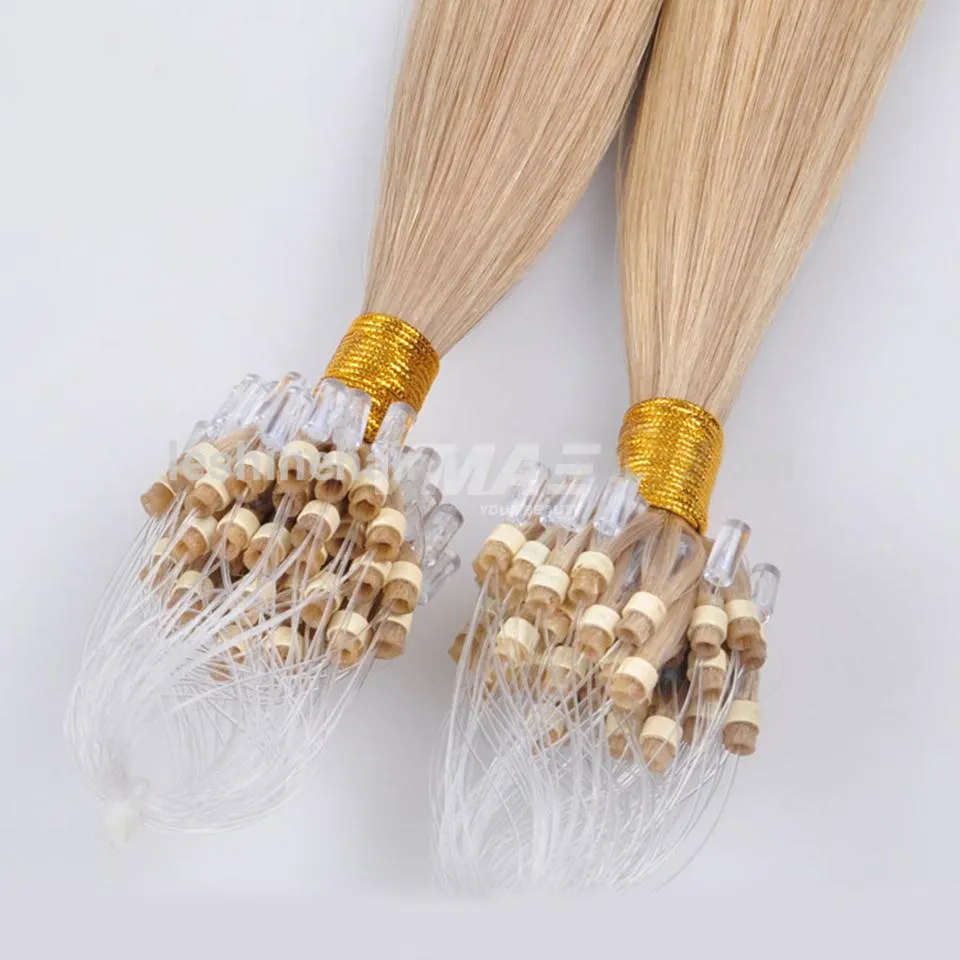 VMAE Brésilien Micro Boucle Anneau Extensions de Cheveux Humains 1g / s 100g Micro Perles Trame Vierge Remy Extensions de Cheveux Raides Couleur Naturelle Blonde