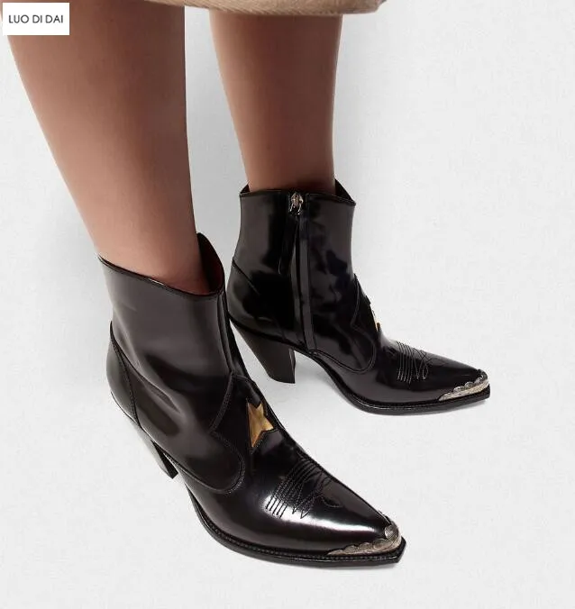 2019 mode nouvelles femmes bottines bout pointu BOTTES étoiles chaussons chaussures de soirée dames côté zip western botas robe chaussons dame