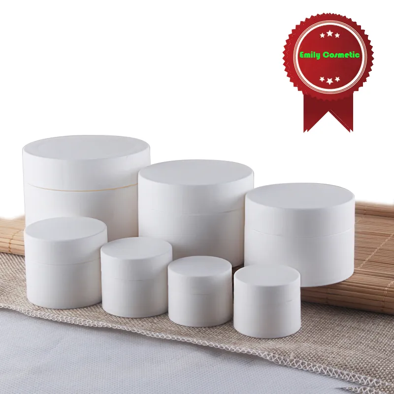 50st Cosmetic Prov Containers Cream Jar Plastmatt Vit Tomma Små Frostat Eye Shadow Potter 5G Refillerbar Förpackning Tenn