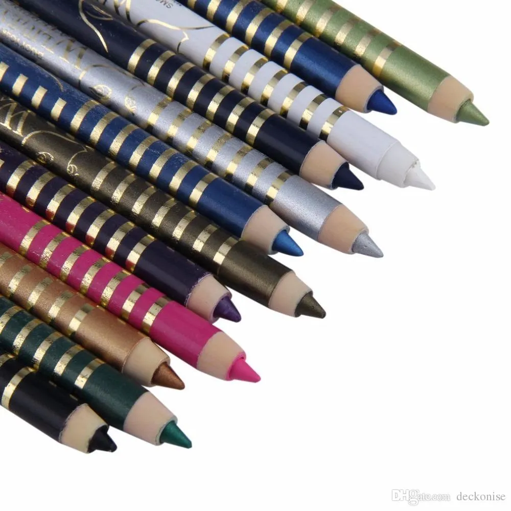 전문 12 색상 / 세트 나무 극 아이 라이너 젤 펜 아이 라이너 연필 눈 화장품 영구적 인 눈부신 색상 지속 방수