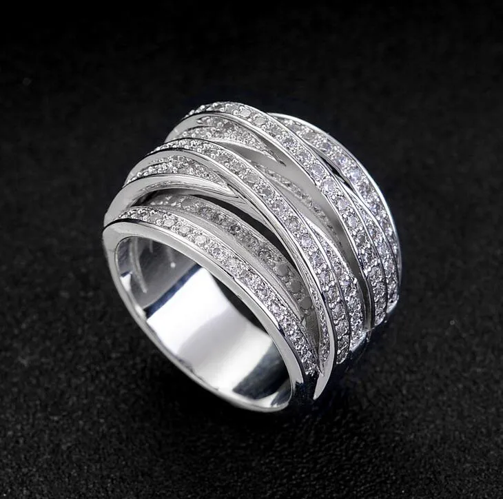 Groothandel aankomst luxe mode-sieraden 10kt wit goud gevuld van hoge kwaliteit 5A cz zirconia vrouwen bruiloft verlovingsband ring geschenkmaat 5-9