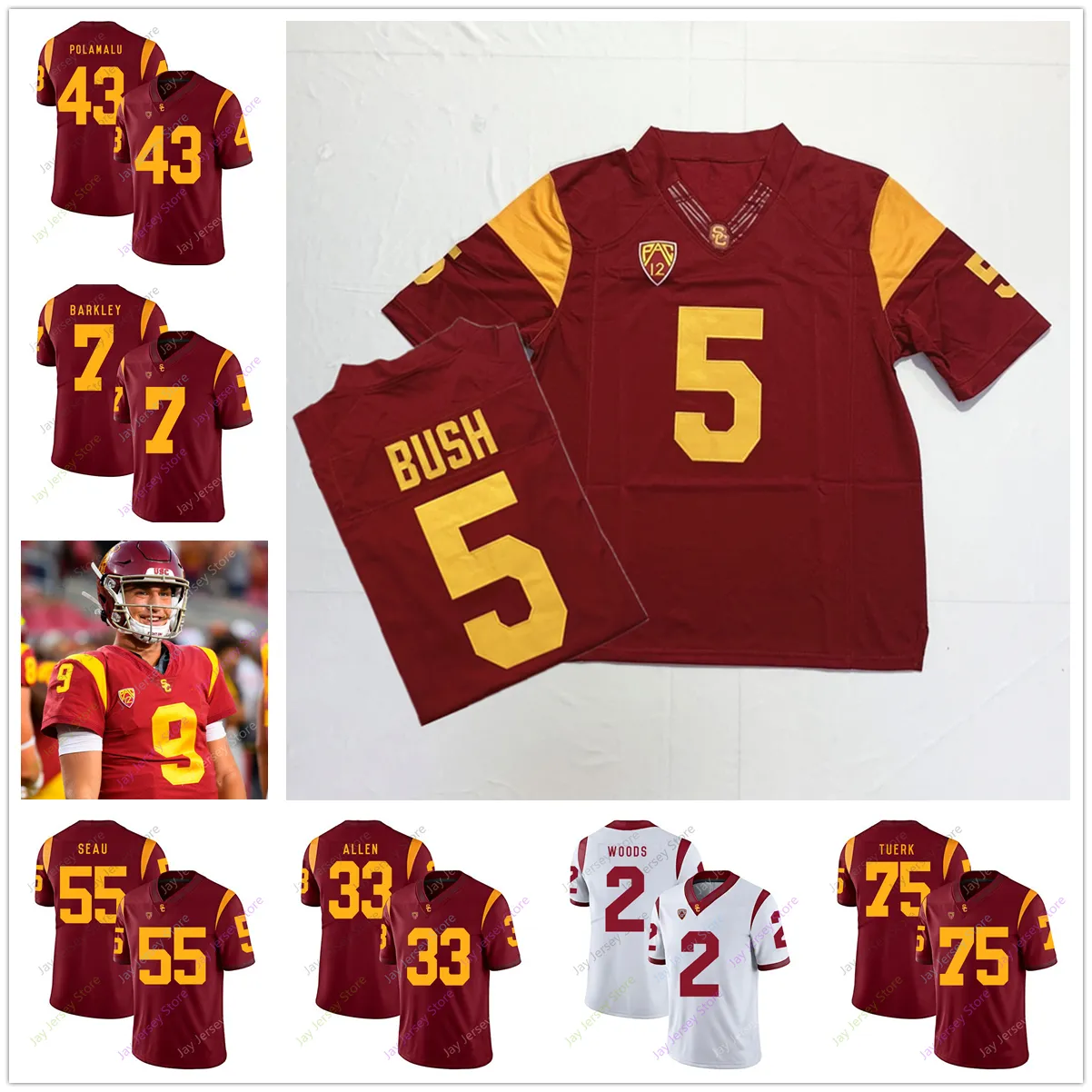 Custom USC Trojans Footbal Jersey College Talanoa Hufanga Isaiah Pola-Mao Hunter Echols Christian Rettore Porter Gustin Troy Polamalu