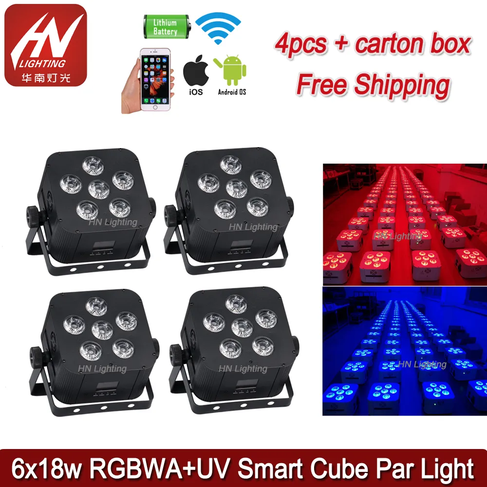 4pcs party lights battery uplight 6x18w led hex par rgbwa uv 6in1 light wireless dmx djs wedding uplighting wash par50 concertlighting