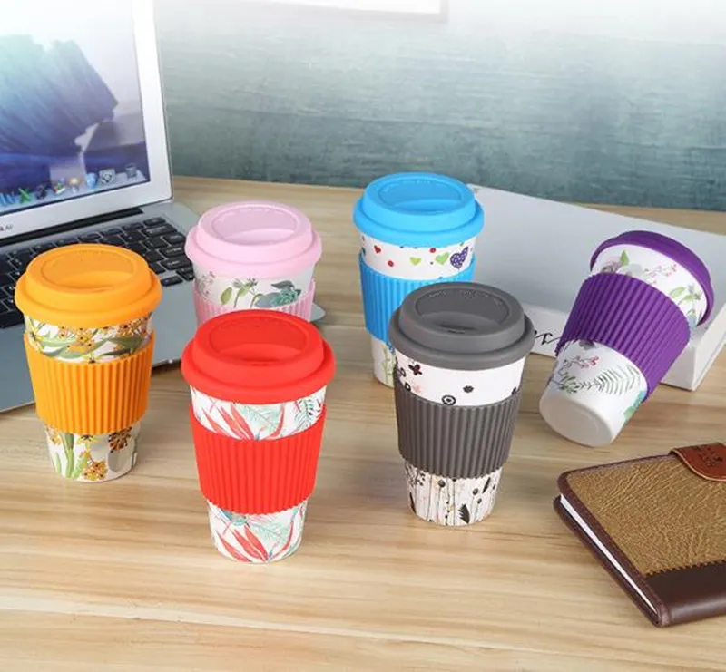 Tasses en fibre de bambou de 14 oz tasses à café en bambou tasses de boisson réutilisables tasse de voyage avec couvercle et couvercles en silicone