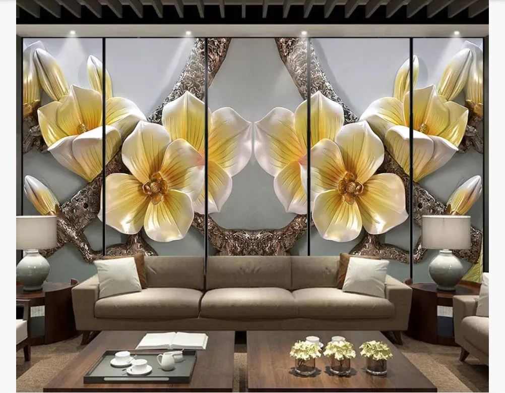 3Dカスタマイズされた大きな写真壁画の壁紙現代のミニマリスト中国の花のマグノリアエンボス加工3D背景壁3Dのための壁画の壁紙