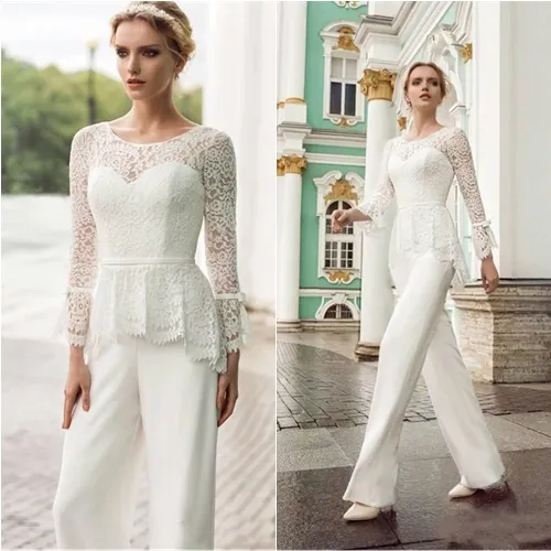 Elegant Lace Mother Of The Bride Pants Suits Wedding Guest Dress Plus Size Chiffon Mothers Groom Dresses Peplum