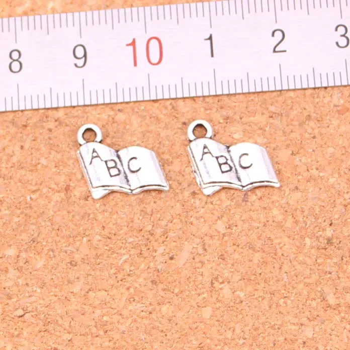 233 pièces breloques livre ouvert abc pendentifs plaqués argent Antique faisant bricolage à la main bijoux en argent tibétain 11*11mm