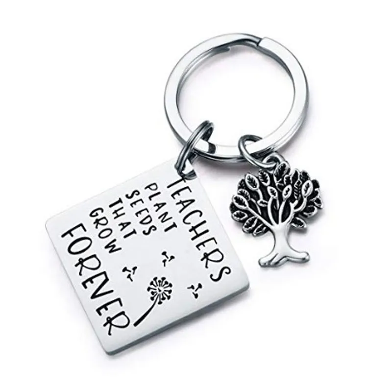 Teacher's Day Letter Stainless Steel Women Men Keychains Couple Lover Key Chains Key Ring Promotion Celebration Gift