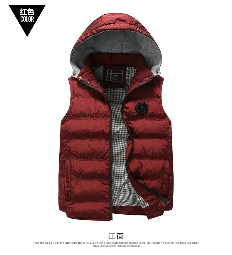 Fashion Sleeveless Jacket Mens Thickening Cotton Vest Hat Hooded