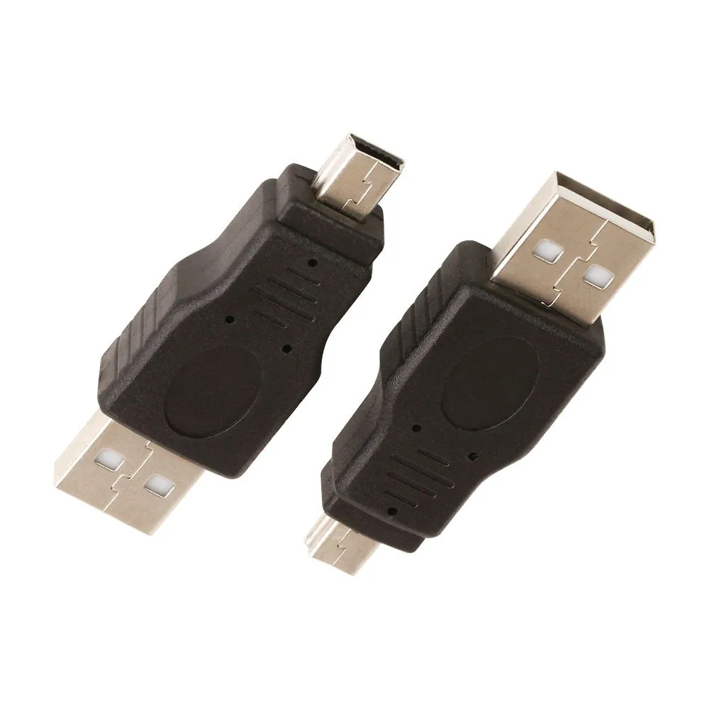 Partihandel Svart USB 2.0 En Man till Mini 5 Pin Male Plug Coberpler Converter Adapter Connector