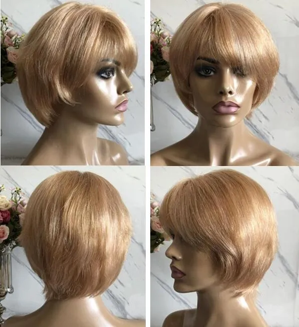 Lace-Front-Perücke, gerade, Pixie-Kurzschnitt, blonde Farbe, 10A-Qualität, chinesisches reines Echthaar, volle Spitzeperücken für schwarze Frauen, kostenloser Versand