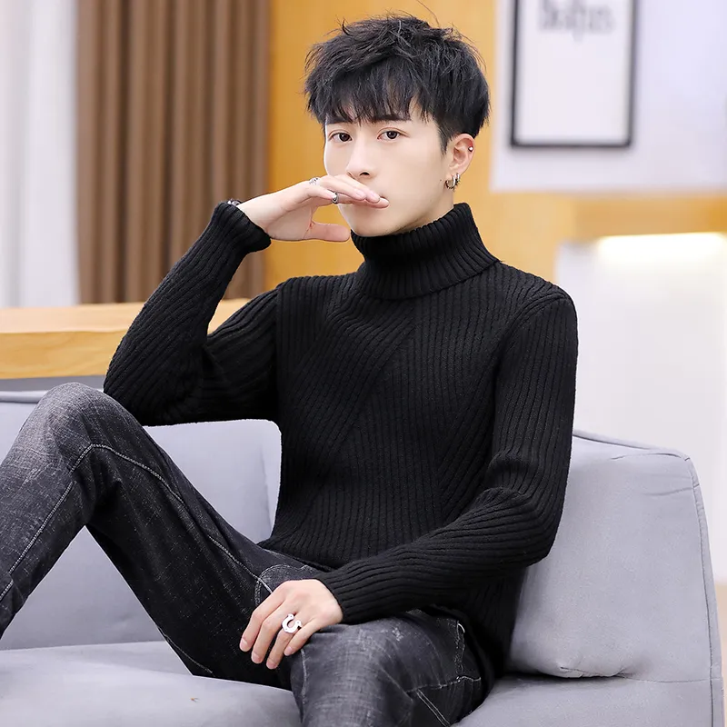 Svart Turtleneck Trojor Mens Vinter Varm Grov Ull Pullovers Langarmad Fast Farg Stickad Men Turtle Neck Slim Fit Casual Fran kr248.14 DHgate