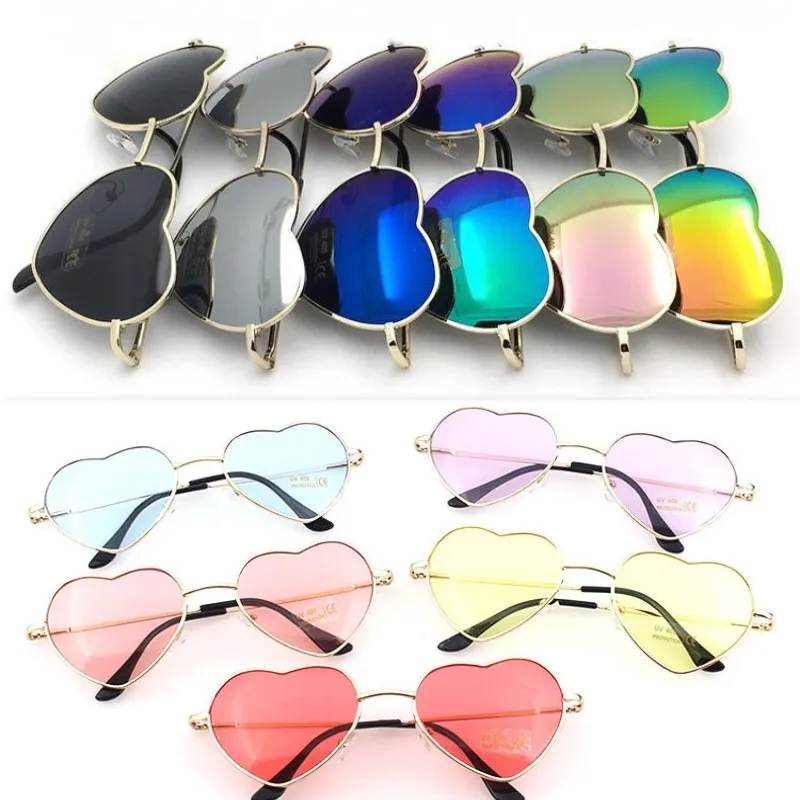 Tasarımcı Güneş Gözlüğü Kalp Moda Güneş Gözlükleri Aşk Şekli Metal 15 Farklı Renkler Altın Çerçeve Bahar Menteşe Kadın Gözlükler