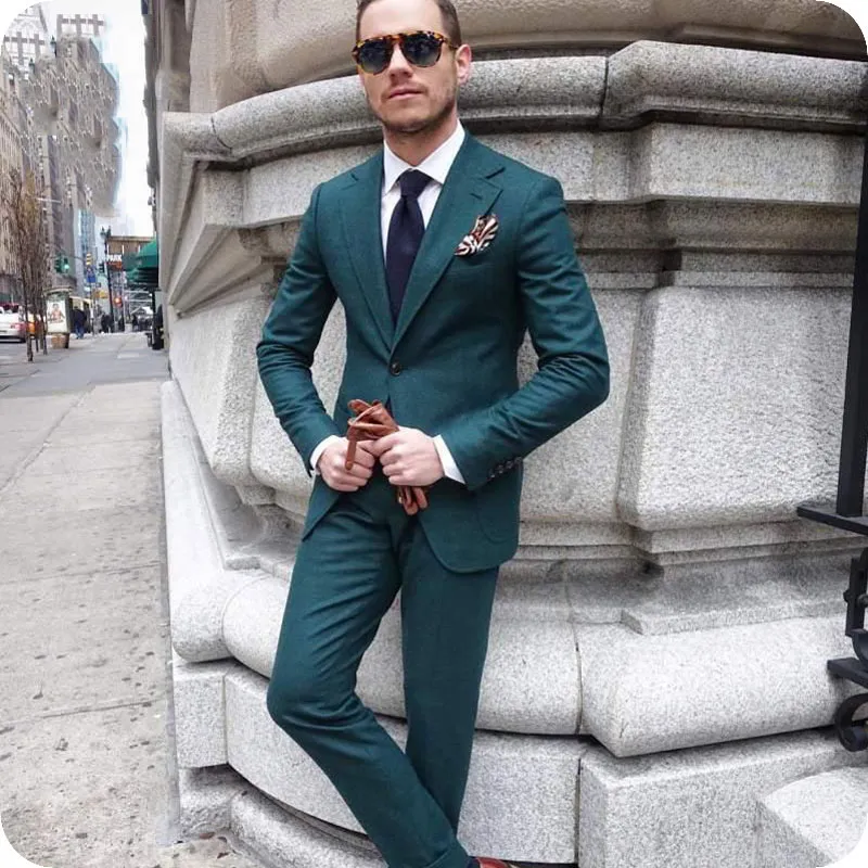 Men Suit Dark Green Slim Fit Casual Wedding Groom Wear Tuxedos Custom Made Costume Blazer Best Man Prom Terno Masculino Jacket Pants 2Piece