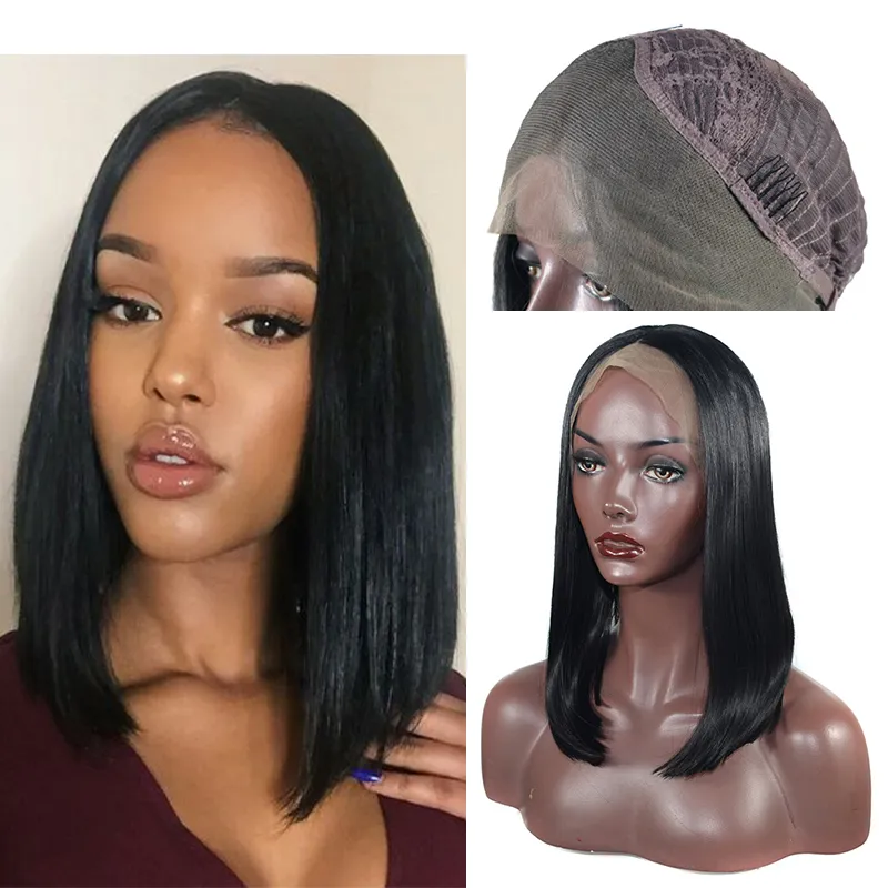 Long Bob Glueless Lace Front Peruki Włókna Odporne na ciepło Włókno 180% Gęstość Naturalna Czarna Syntetyczna Koronkowa Peruka Dla Czarnych Kobiet Bob Wig Lace Front